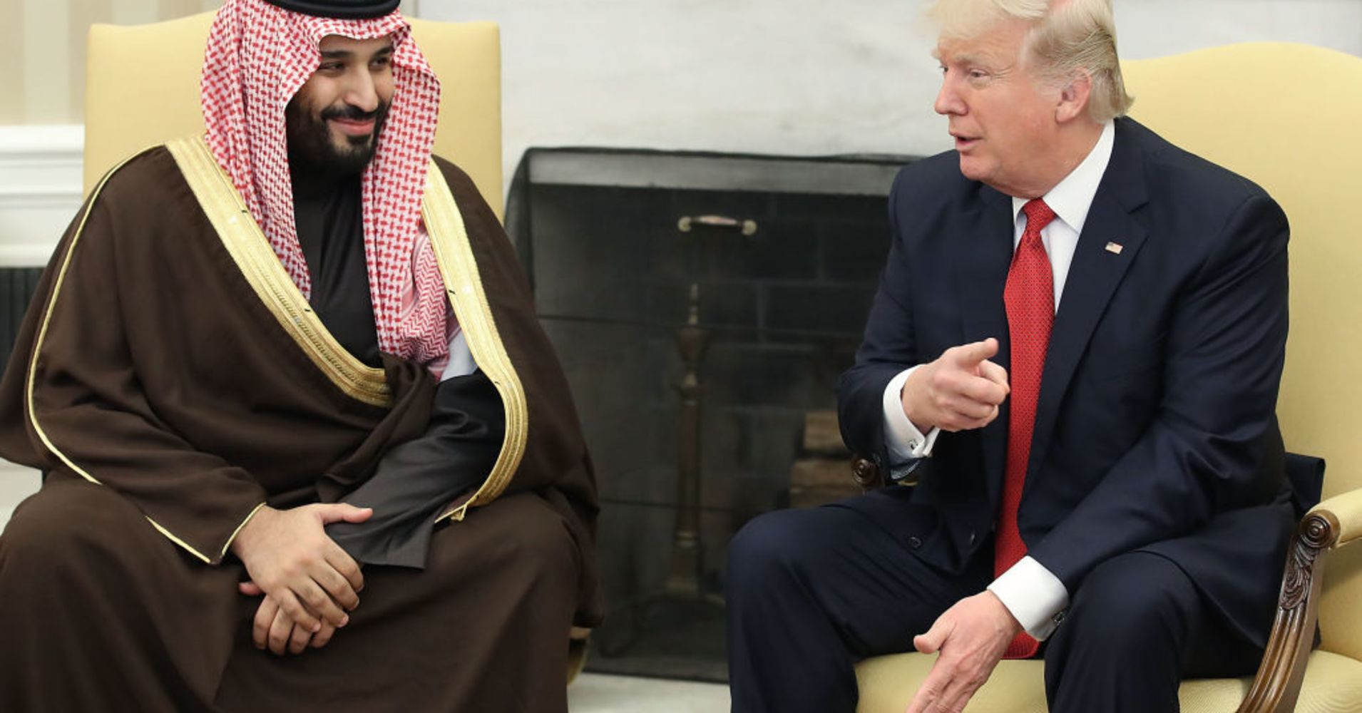 U.S. President Donald Trump, speaks with Mohammed bin Salman, the Kingdom of Saudi Arabia's deputy crown prince and minister of defense, left, in the Oval Office of the White House in Washington, D.C., U.S., on Tuesday, March 14, 2017.