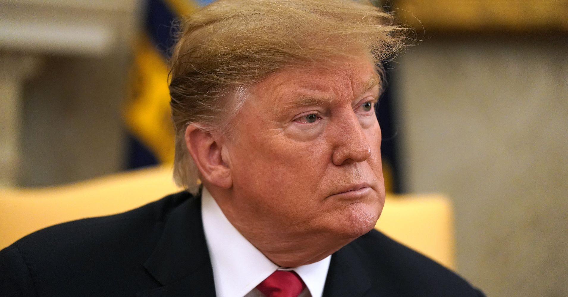 U.S. President Donald Trump talks to reporters while welcoming NATO Secretary General Jens Stoltenberg to the White House April 02, 2019 in Washington, DC.