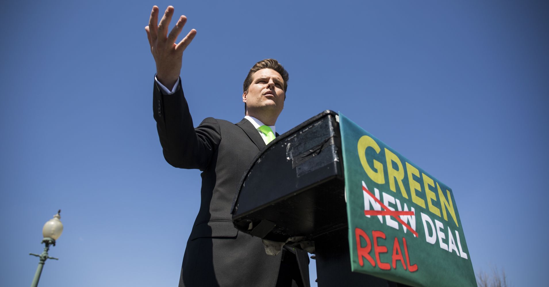 Rep. Matt Gaetz (R-FL) speaks during a news conference to announce the 'Green Real Deal' on April 3, 2019 in Washington, DC. The 'Green Real Deal' is a resolution intended to serve as a response to the 'Green New Deal' promoted by Rep. Alexandria Ocasio-Cortez (D-NY) and Sen. Ed Markey (D-MA).