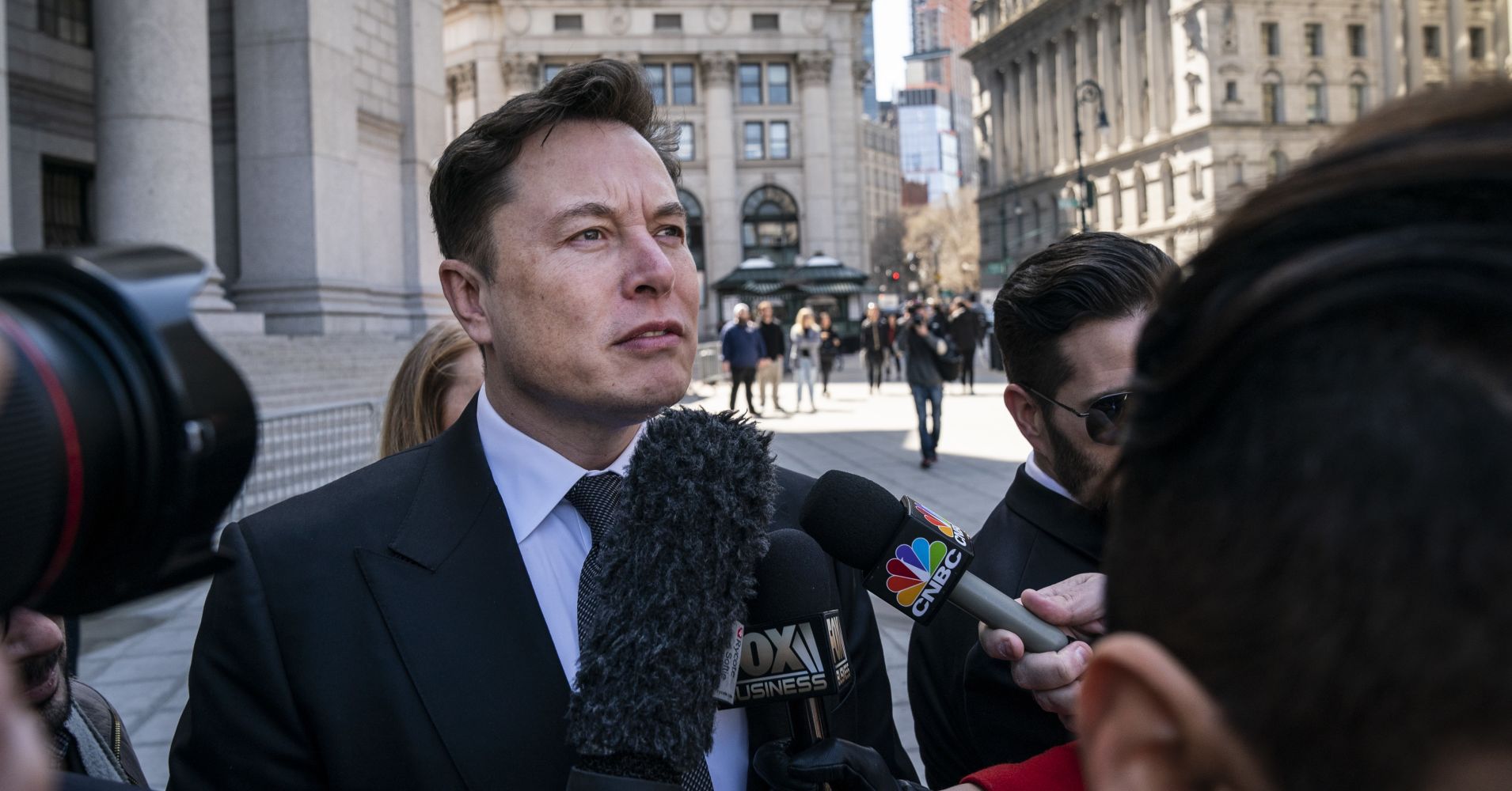 Tesla CEO Elon Musk arrives at federal court, April 4, 2019 in New York City. A federal judge will hear oral arguments this afternoon in a lawsuit brought by the U.S. Securities and Exchange Commission (SEC) that seeks to hold Musk in contempt for violating a settlement deal.