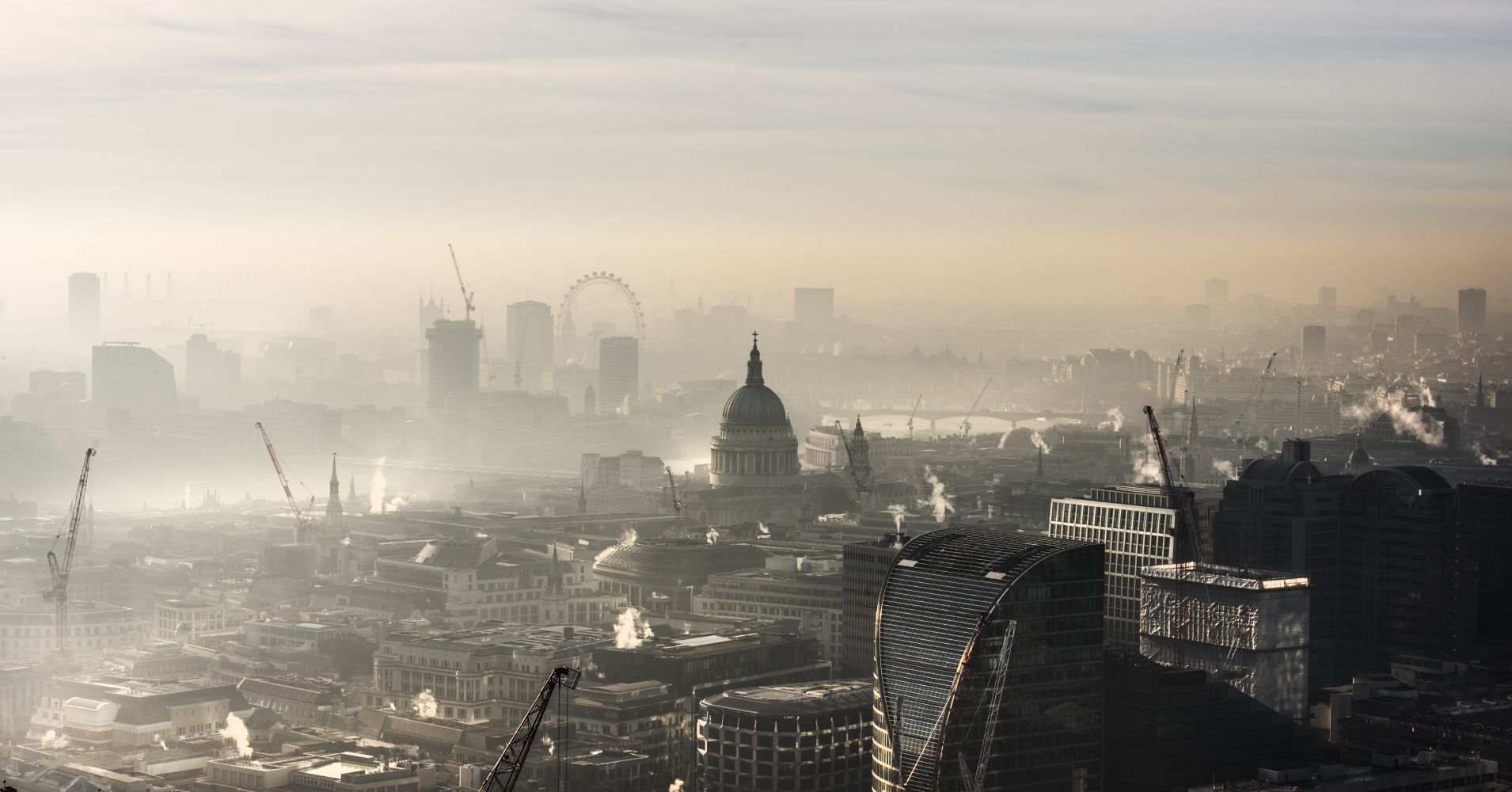 Aerial of St Paul's in the fog