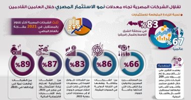 تفاؤل الشركات المصرية تجاه معدلات نمو الاستثمار خلال عامين مقبلين.. إنفوجراف